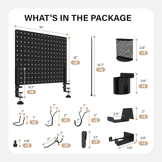 HUHOLE 32 x 12 inch Clamp On Desk Pegboard, Black Metal Desktop Organizer, Desk Accessories for Gaming & Office, Versatile Clamp-On Pegboard for Organization and Storage