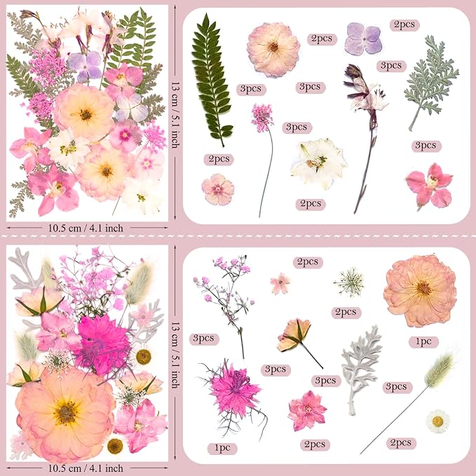 92 Pcs Pink Pressed Dried Flowers - Image 6