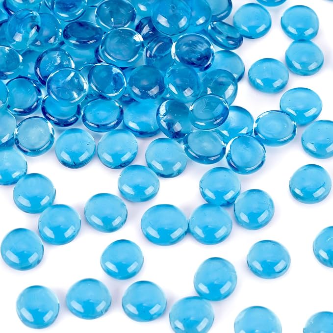FUTUREPLUSX 1LB Light Blue Flat Glass Marbles, Glass Pebbles Vase Fillers by FuturePlusX