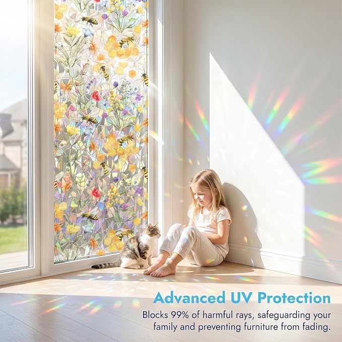 Yellow Floral Window Film, Static Cling Decorative Window Sticker, Non-Adhesive - Image 8