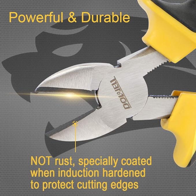 DOWELL Diagonal Cutting Pliers 6 Inch Diagonal Cutters Wire Cutters Durable Nickel Chromium Steel Construction for Electricians and Homes