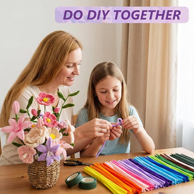 1050 PCS Pipe Cleaner Flower Kit, 15 Assorted Colors Pipe Cleaners Craft - Image 5