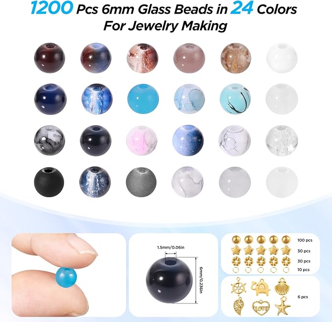 Funtopia Glass Beads for Jewelry Making, 24 Colors 6mm Round Glass Beads - Image 3