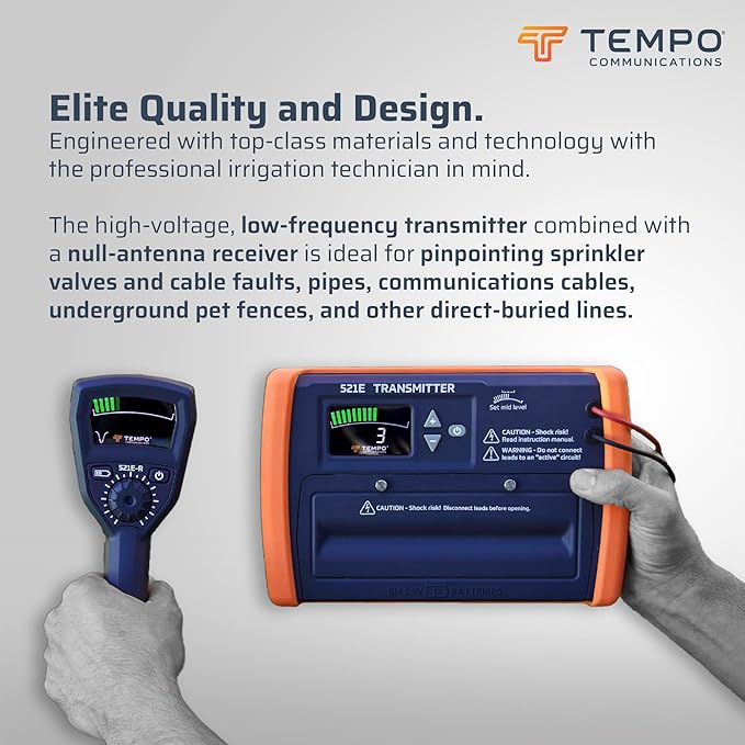 TEMPO Communications 521E Wire and Sprinkler Valve Locator Tool, Irrigation Underground Wire Locator, Buried Wire Locator (2025 Model)