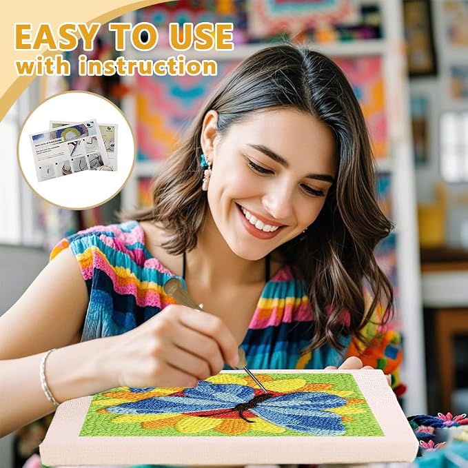 DOODLREAM Butterfly on Sunflower DIY Punch Needle Embroidery Kit - Image 3
