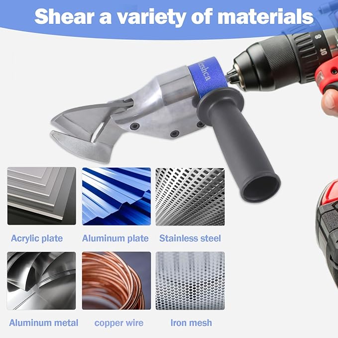360° Pivoting Drill Metal Shear Attachment - for Curved & Straight Cutting, Professional Power Tool Accessory for Cordless & Corded Drills, Metal Cutter for Iron, Aluminum & Copper Sheets- B