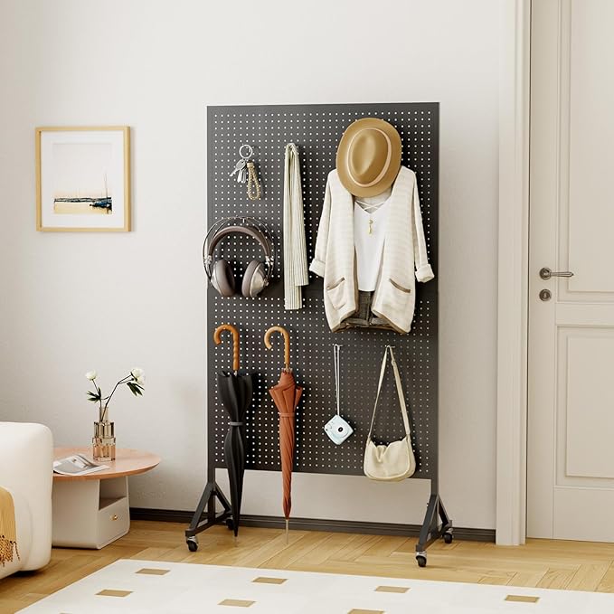 Metal Pegboard Display Stand 3.5 x 5.5 Feet, Adjustable Height with 40 Peg Board Hooks and Wheels, Pegboard Display Rack, Craft Display Rack, Retail Display Rack, Garage Peg Board, Pegboard