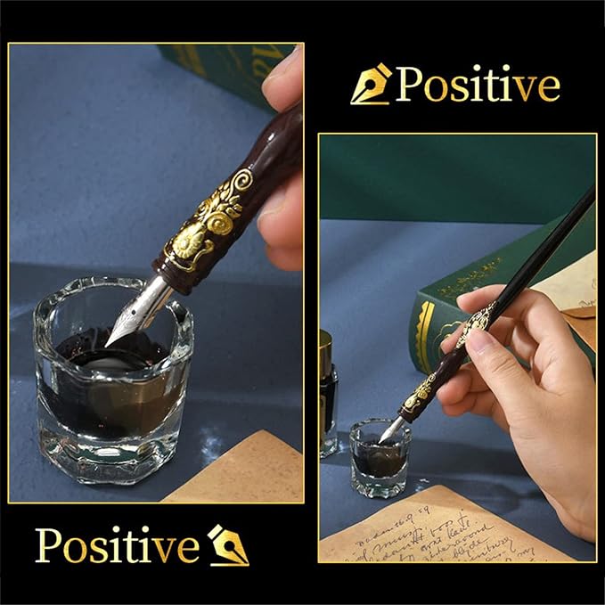 Joyeee Wooden Dip Pen Set with Ink, Vintage Letter Opener Knife, Desk Pen Holder - Image 7
