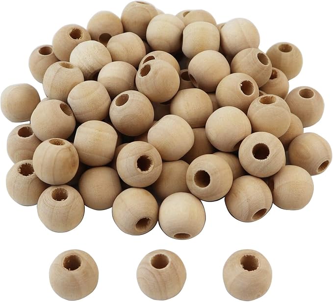 100pcs 16mm Natural Wood Beads Unfinished Round Wooden Loose Spacer by AqueensSquishiestoys