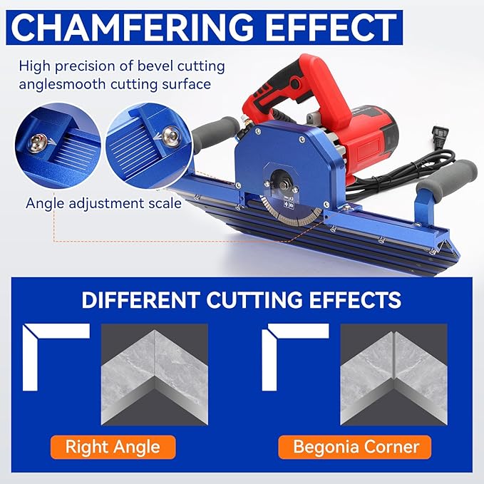 Electric 45 Degree Tile Chamfering Tool Professional Tile Bevel Cutter with 1400W High Strength Tile Chamfering Machine with 110V 4m Hose.Spraying System for Large Format Tile Ceramic Porcelain