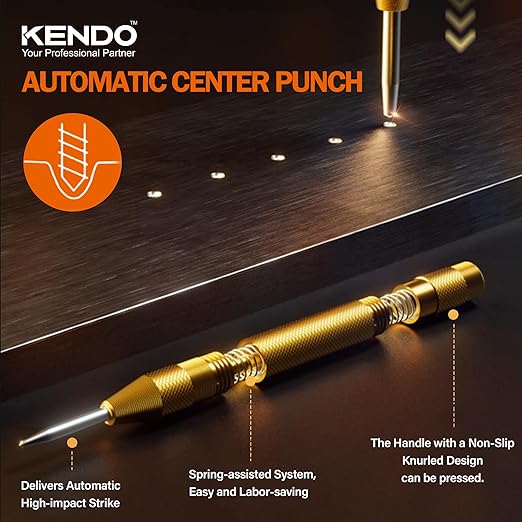 KENDO Two Spiral Flute Cobalt Step Drill Bits with Automatic Center Punch, 5PCS M35 High Speed Steel Unibit Step Bits, Total 50 Sizes, 1/4" Hex Shank, Ideal for Metal, DIY Lovers with Aluminum Case