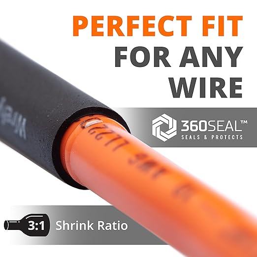 Wirefy 1/2" Heat Shrink Tubing - 3:1 Ratio - Adhesive Lined - a resistant Heat Shrink - Black - 50 Feet Roll