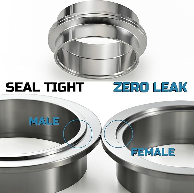 Quick Release Stainless Steel V Band Clamp with Male Female V Band Flange for Exhaust, Turbocharger, Turbo or Downpipe, Sold In Pair (3.0''), Silver