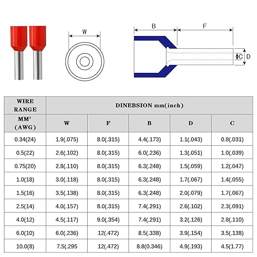 XHF 1000 PCS AWG 14/2.5mm² Wire Ferrules Insulated Copper Crimp Connectors, Crimp Pin Cord End Terminals Yellow
