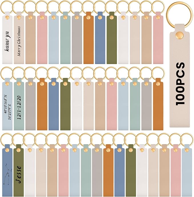 Wavyknot 100 Pcs PU Leather Keychain Blanks Bulk Laser Engraving Blanks by Wavyknot