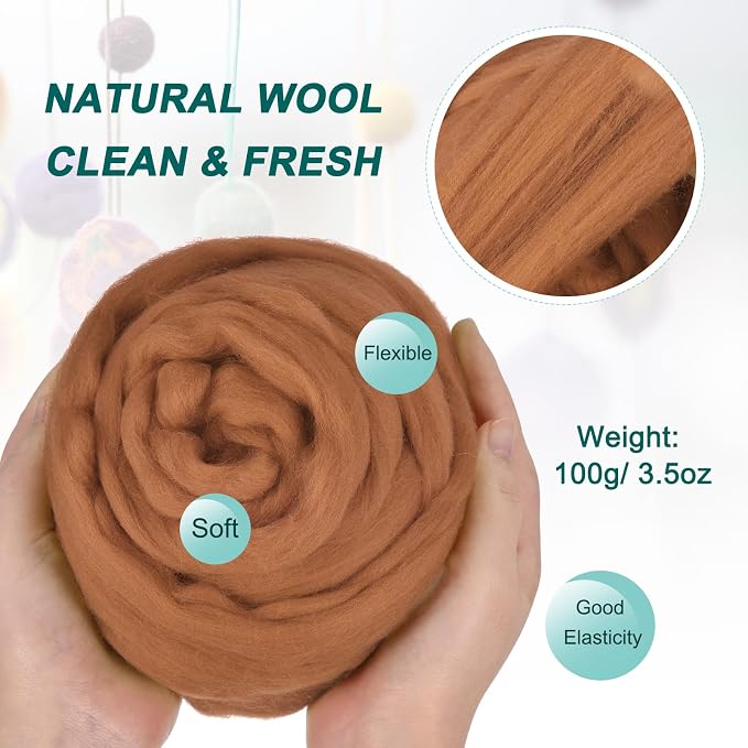 uxcell Needle Felting Wool, 3.5 Oz Nature Fibre Wool Yarn Roving - Image 2
