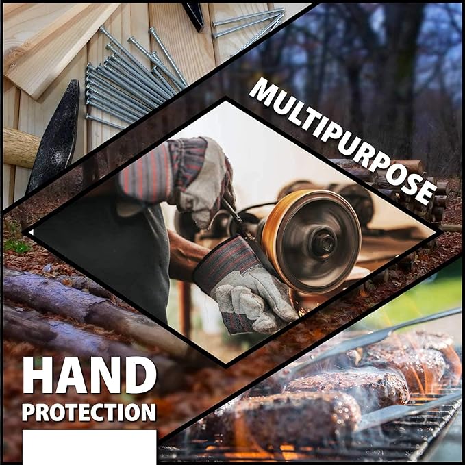 Work Leather Gloves with Cool Cotton Lined Backing Lightweight & Versatile Split Leather Safety Cuff Work Gloves