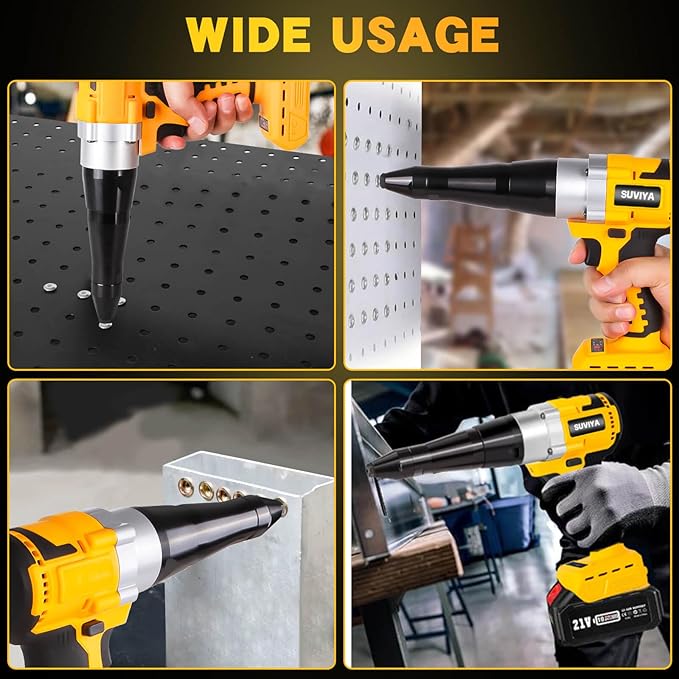 SUVIYA Cordless Rivet Gun Compatible with Dewalt 20V Max Battery(No Battery), Electric Rivet Gun Kit with a kitbox, Brushless Blind Riveter Tool Kit for 1/8", 5/32", 3/16" Rivets