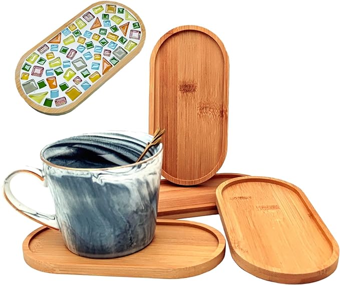 4PCS Mosaic Bamboo Coasters for Crafts, Blank Base Trays, Drinking Cup Coaster by Esweny