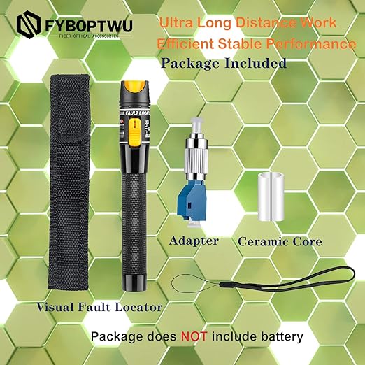 2pc Fiber Optic Visual Fault Locator VFL Fiber Optic Cable Tester with 2pcs Singlemode 9/125um FC Male to LC Female Adapter, Yellow Switch (Mode Number: VFL-50)