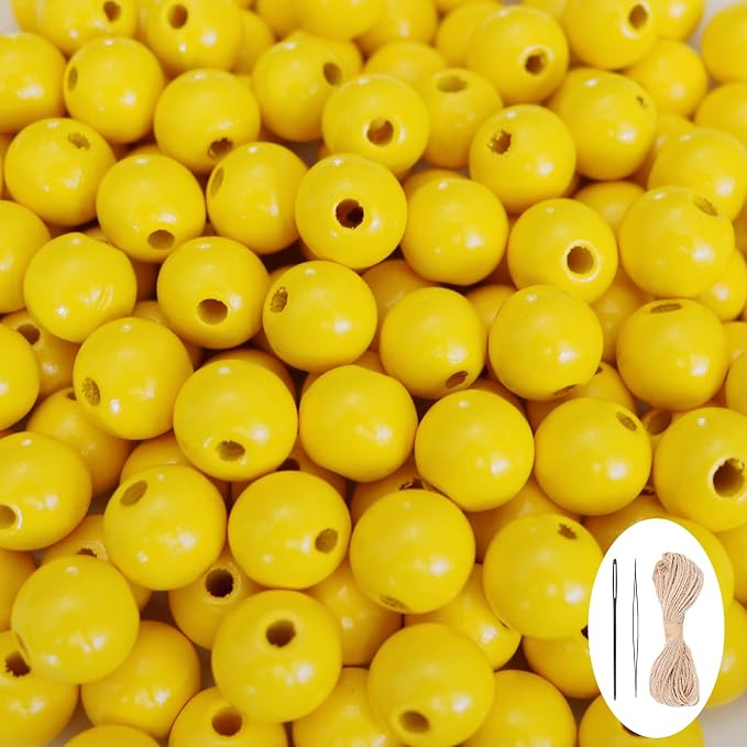 200Pcs Yellow Large Wooden Beads - 16mm by SMANTA