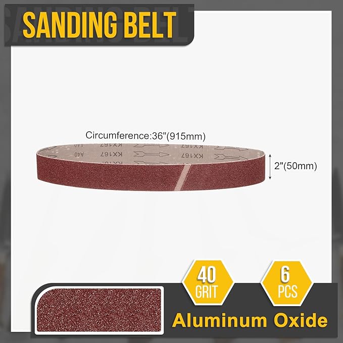 2 x 36 Inch Sanding Belt, 6 Pcs 40 Grit Knife Sharpener Belts Work Sharpening for Belt Sander Knife Carving Tool Metal Working