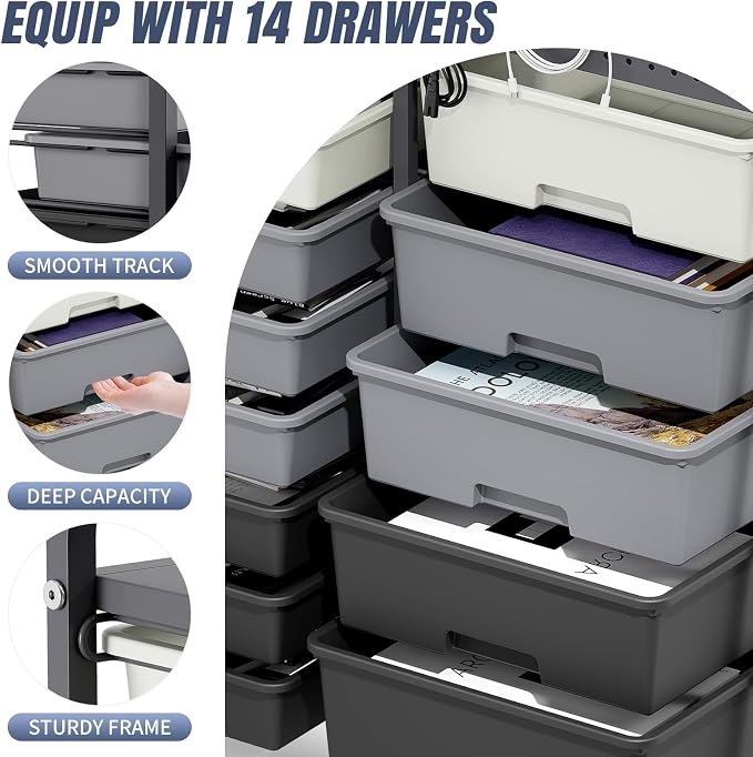 Rolling Storage Cart with Drawers, Storage Organizer Cart with Wheels and - Image 4
