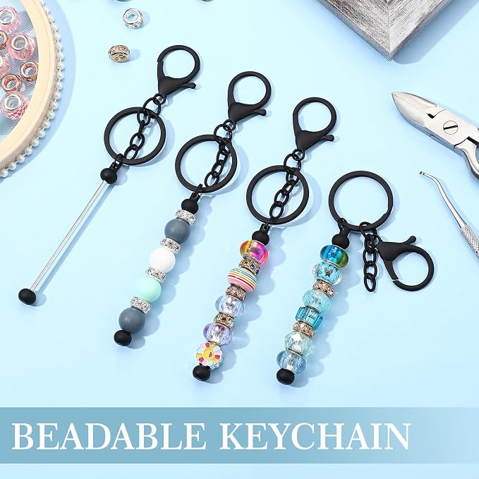 Tondiamo 12 Pcs Beadable Keychains Bars Bulk Blank Beaded Metal Keychain - Image 6