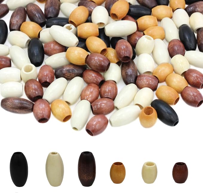 120Pcs Oval Wood Beads, BetterJonny Large Hole Wooden Barrel Beads Loose Wooden by BetterJonny