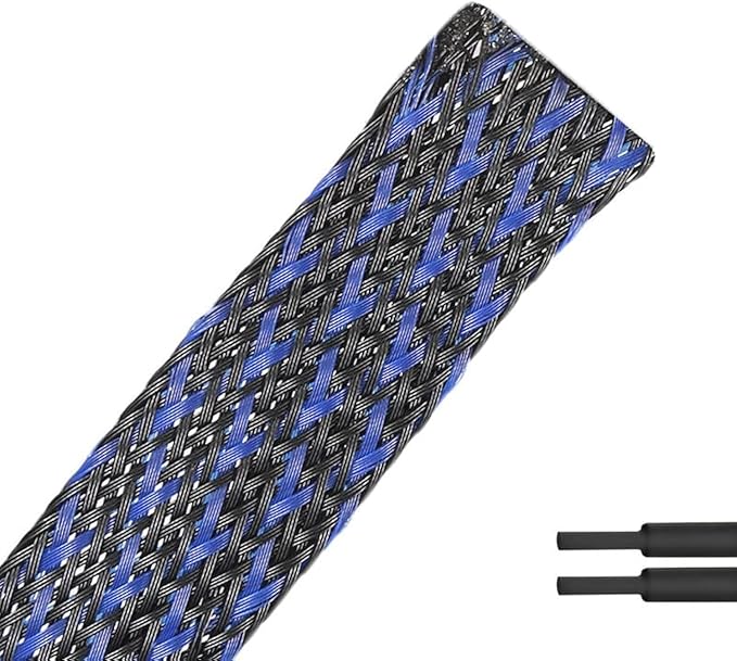 PET Expandable Braided Sleeving Wire Loom 1/8 Inch Cable Wrap Cable Sleeve Wire Protector Sleeve Tubing 25Feet, Blue&Black