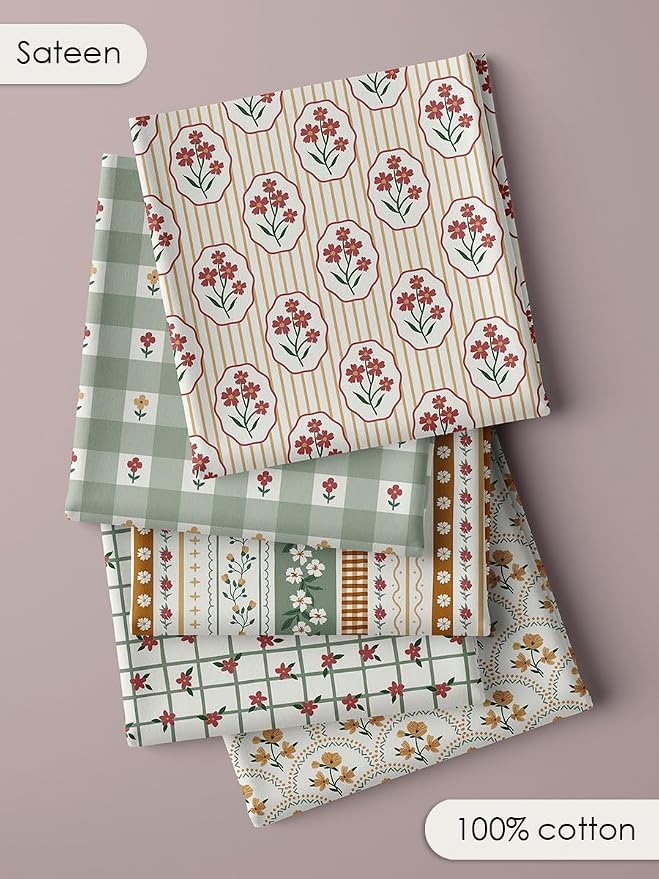 Vintage Floral Cotton Fabric Bundle, 5 Coordinating Fabric Panels, 23.6 x 11.8 - Image 4