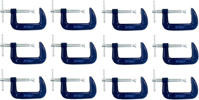 12 Pack Taytools 2 Inch C Clamps Malleable Steel Frame Power Coated Acme Threads Zinc Plated Carbon Steel Spindle and Sliding Bar (12, 2 inch)