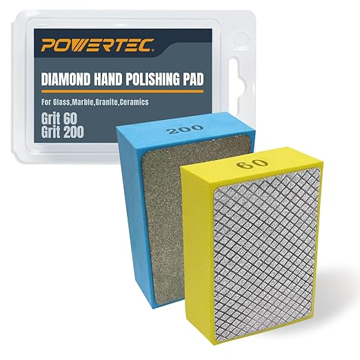 POWERTEC 72305 Diamond Hand Polishing Pads 2Pack, 60 & 200 Grits, Diamond Sanding Block for Polishing and Grinding Porcelain, Ceramic Tile, Glass, Granite, Stone, Wood & Metal