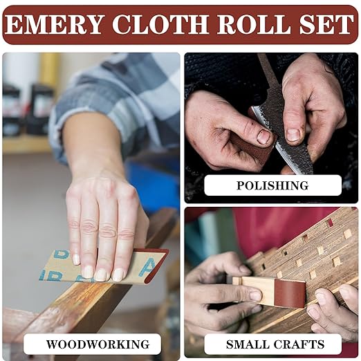 Emery Cloth Roll, 1" x 20 Feet Continuous Sandpaper Roll, 80/150/240/320/400/600 Grit Sand Paper Assortment Pack for Wood Metal Sanding and Polishing