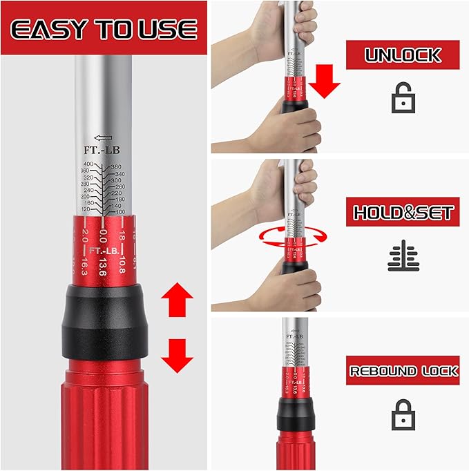 3/4 Inch Torque Wrench, 60 Tooth Torque Wrench 3/4 Drive 100-400FT.LB/136-542N.M with a Solid Storage Case