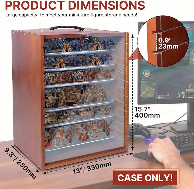 Miniature Display Case with 6 Removable Trays, Wooden Collectibles Storage Box - Image 2