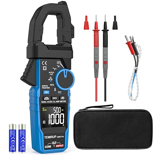 Inrush Digital Clamp Meter Multimeter - TEMIRUP T-RMS 6000 Counts 1000A Amp Voltage Tester with VFD, LOZ, Measures NCV, AC/DC Voltage Current, Continuity Capacitance Frequency Resistance, Temperature
