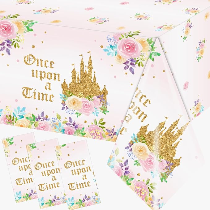 3PCS Princess Birthday Party Tablecloths Decorations, Once Upon a Time Birthday by Dydamud
