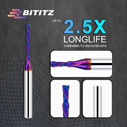 2PCS 1/4 Inch Shank 1/8 Inch Dia Downcut Spiral Router Bit - 1 Inch Cutting Length 3 Inch Overall Length| CNC Router Bits for Woodworking, Mortising, and Engraving