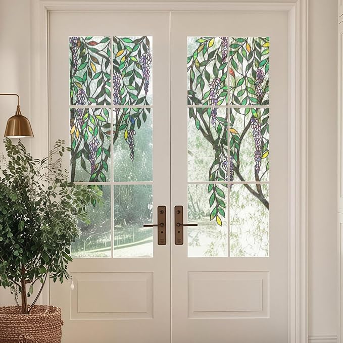 Original Hand Drawn Stained Glass Window Hanging Cling, 38.58"X39.37" by ChicSkin