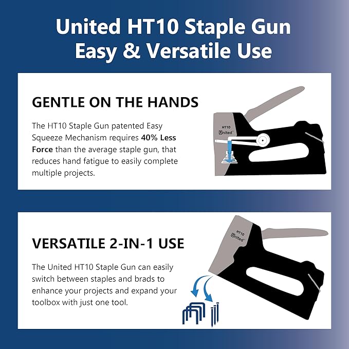 United Office Products HT10 Heavy Duty 2-in-1 Manual Staple Gun and Brad Nailer for Carpentry, Upholstery, Crafts, Professional and DIY Projects, Heavy Duty Metal Body