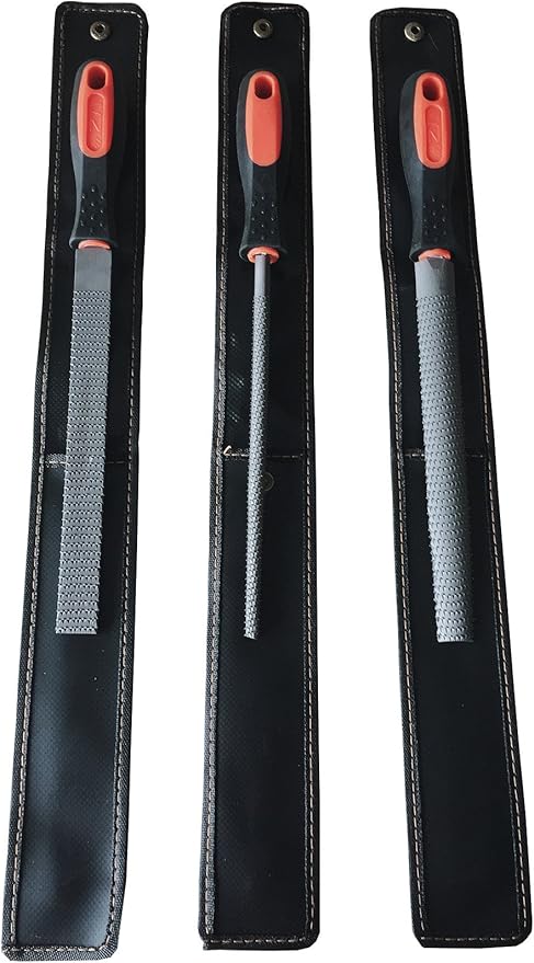 8" Wood Rasp File Set with Rubber Grip - Includes Hand Cut Round, Half-Round, and Flat Rasp File Kit - Curved and Flat Tools(3 Pcs) The Color of Packing Bag is Random