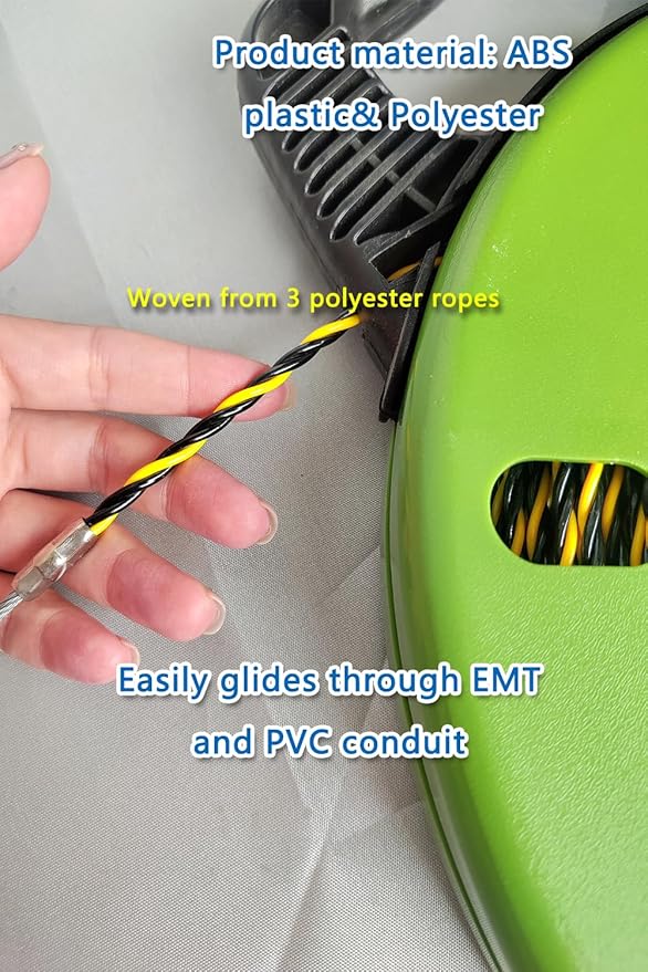Electrical Fish Tape 1/6-Inch x 100-Foot Fish tape Wire Puller 100ft PET Diameter 3 Wires Twisted with Guide Spring Optimized Housing and Handle Wire Threader Wire Puller【4.5mm*30m】