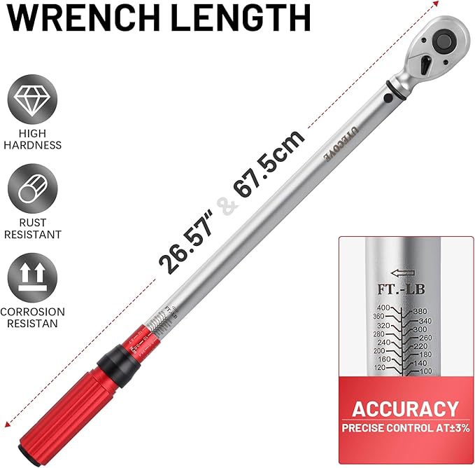 3/4 Inch Torque Wrench, 60 Tooth Torque Wrench 3/4 Drive 100-400FT.LB/136-542N.M with a Solid Storage Case