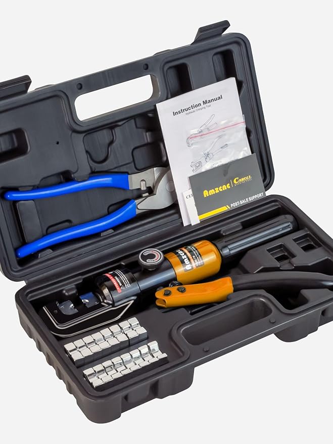 AMZCNC Hydraulic Cable Lug Crimper 8 US TON 12 AWG to 00 (2/0) Electrical Terminal Cable Wire Tool Kit with 9 Die (Crimping Tool and Copper wire scissors)
