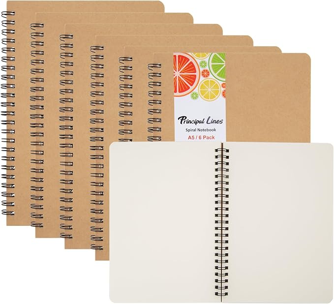 6 Pack Unlined Spiral Notebook for Work by PrincipalLines