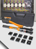 AMZCNC Hydraulic Crimping Tool - 12T Crimping Force, 9 Pairs of Standard US cable Dies (8AWG-4/0AWG) - Professional Grade Battery Cable Crimper for Secure Connections, Electrical Projects, and More