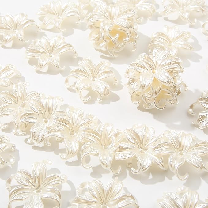 40pcs Flower Shape Beads White Pearl Flower Beads Color Lily Beads - Image 3