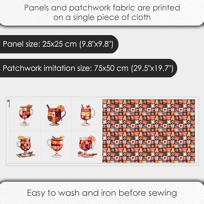Patchwork Mulled Wine Cotton Fabric Panel – 6 Designs + Bonus Sheet 29.5×19.6 - Image 4