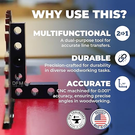Small Square and Center Finder - Made in USA Versatile Woodworking Tool with 11/32" Center Marking Hole for Larger Pencils, Carpenter Tool for Accurate Line Transfers (Green)